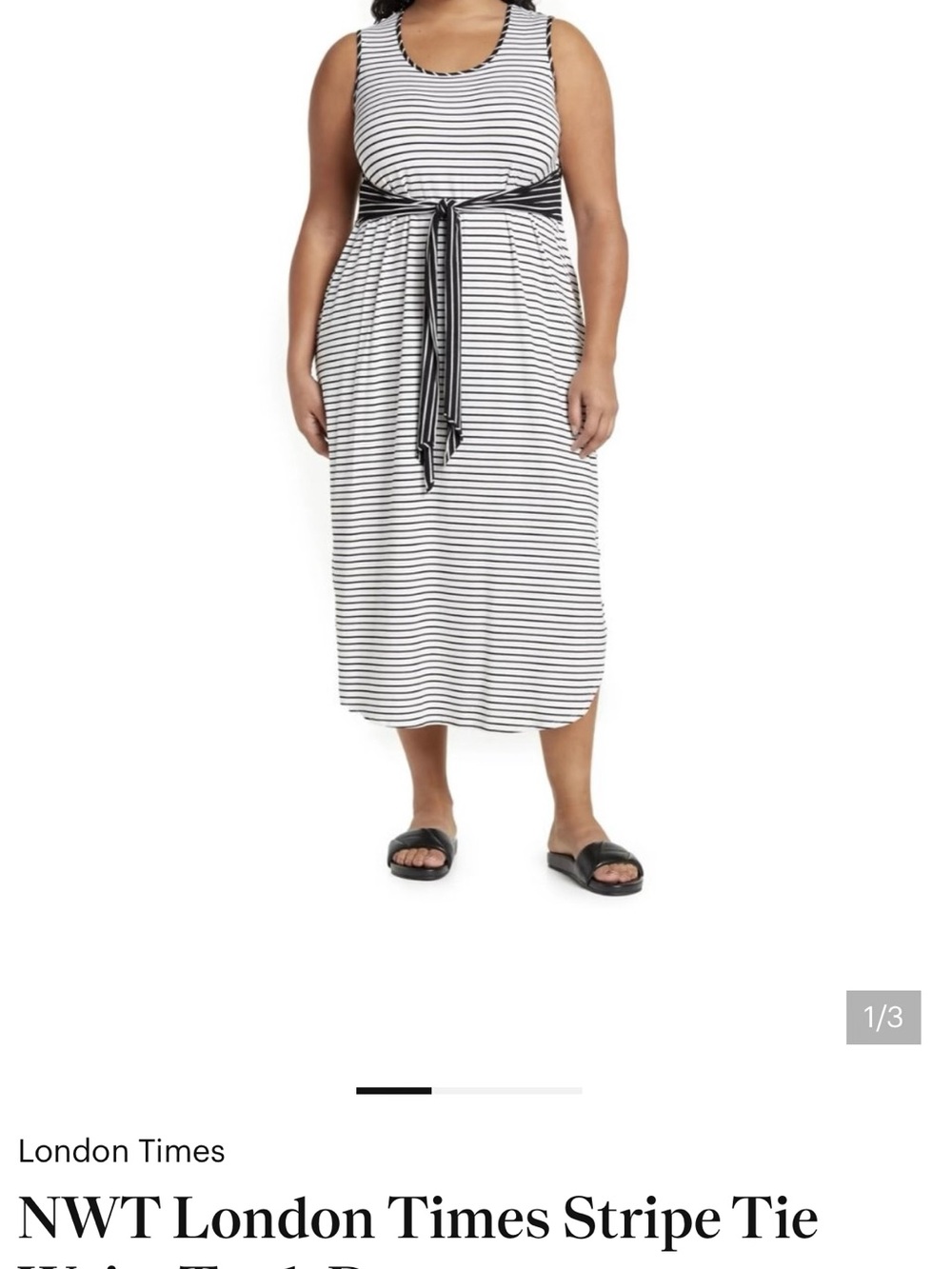 Nordstrom Black and White Striped Tie-Waist Midi Skirt